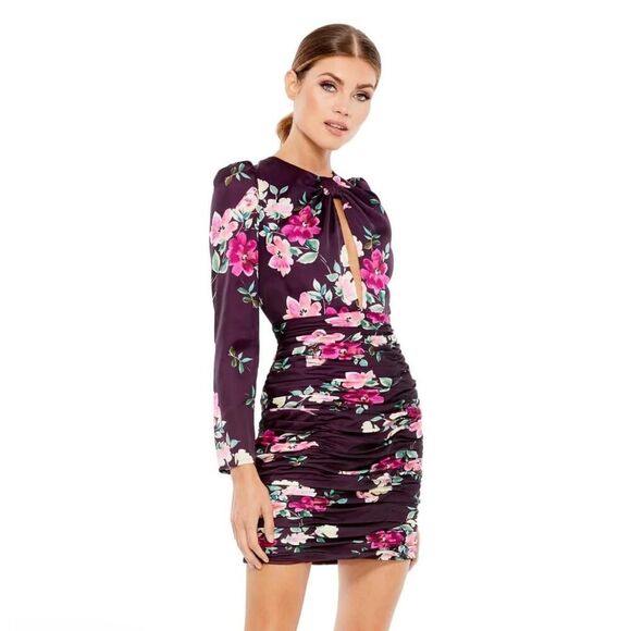 Leena for Mac Duggal NWT Plum Purple Floral Mini Dress (Size Medium) - Picture 1 of 7